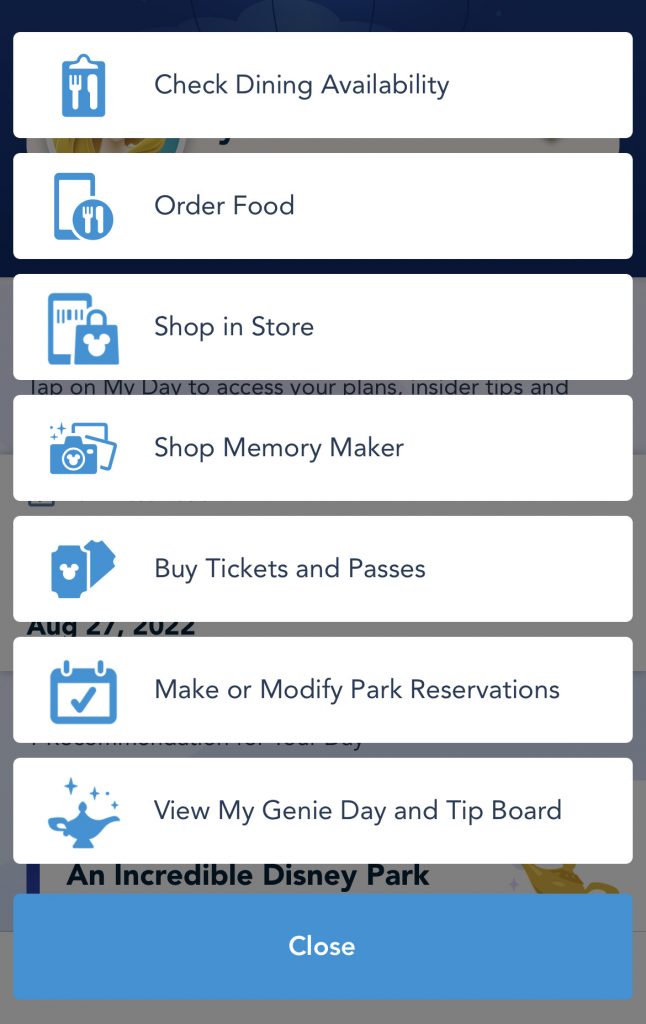 Make or Modify Park Reservations in My Disney Experience app