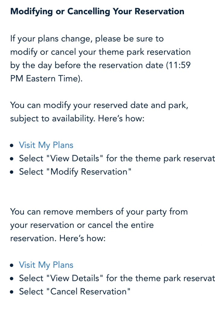 Modifying or Cancelling Your Reservation Page