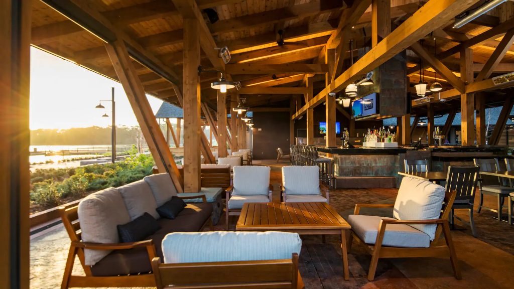 Seating inside Geyser Point Bar & Grill at Disney’s Wilderness Lodge