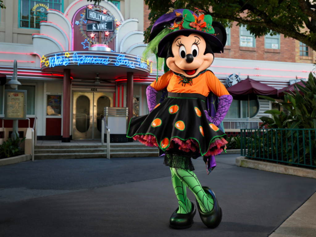 Minnie in her Halloween costume at Hollywood & Vine 
