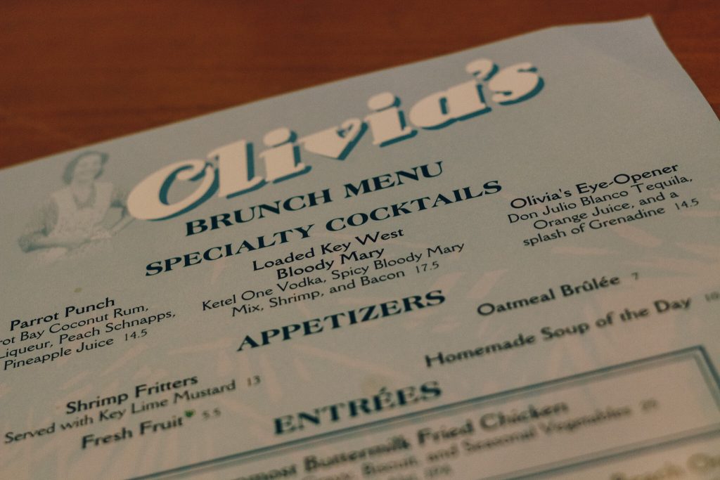 Disney Olivia's Cafe Menu