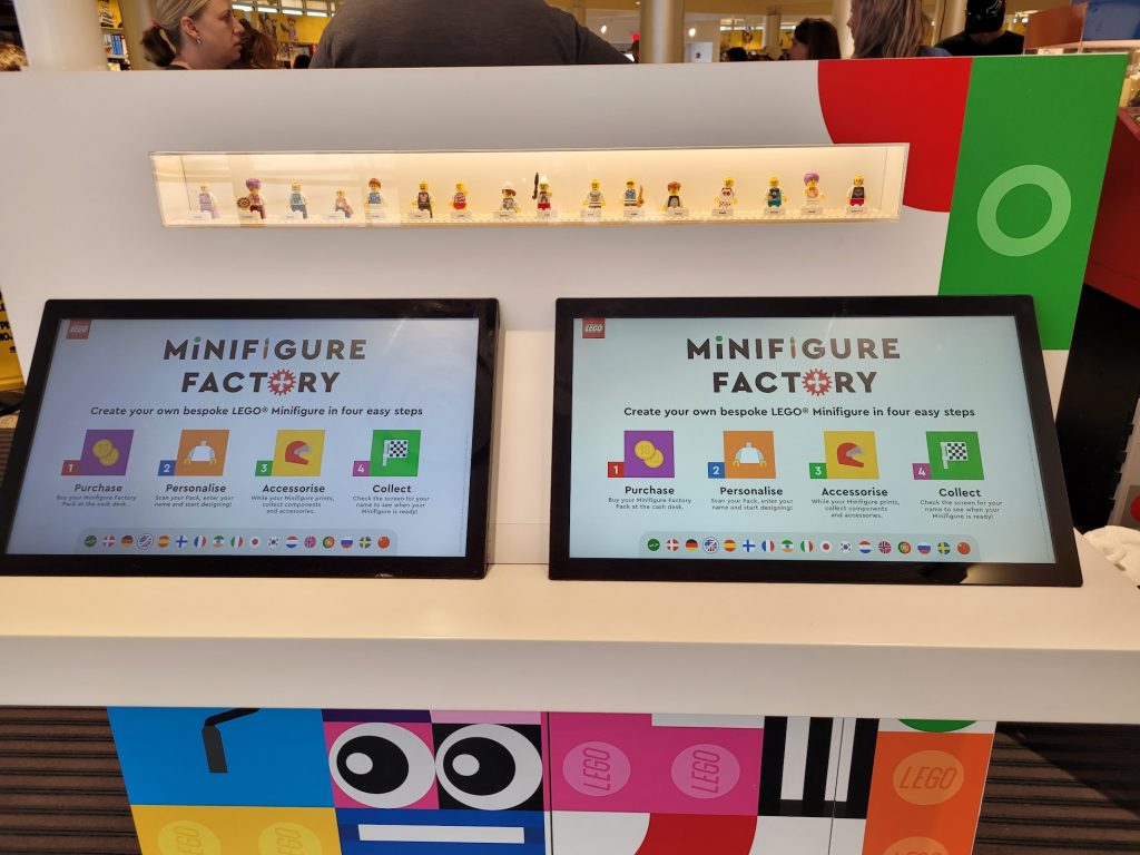 MiniFigure Factory Computers at the Lego Store in Disney Springs