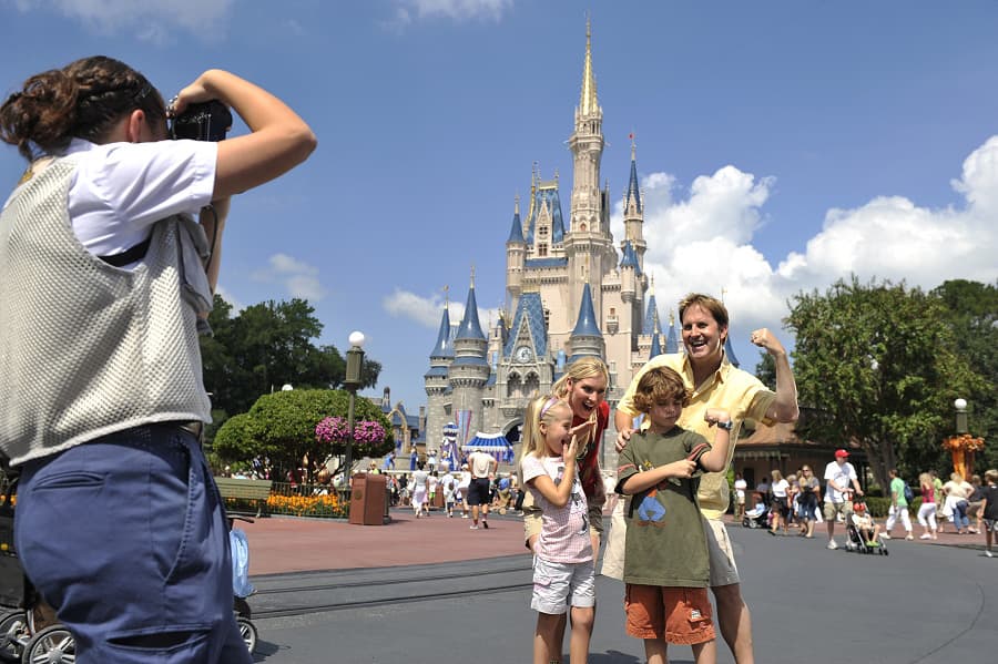 Family taking photos at Disney World