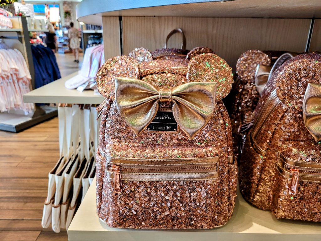 Mochila de lentejuelas doradas rosa Loungefly de Disney