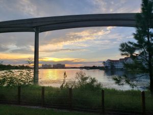 Vistas de la mañana desde la pasarela a Magic Kingdom desde Grand Floridian Villas.  Foto de Leia Cullen. 