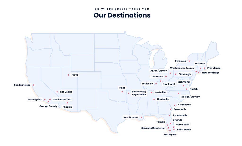 Breeze Airways Route Map Calendar 2024