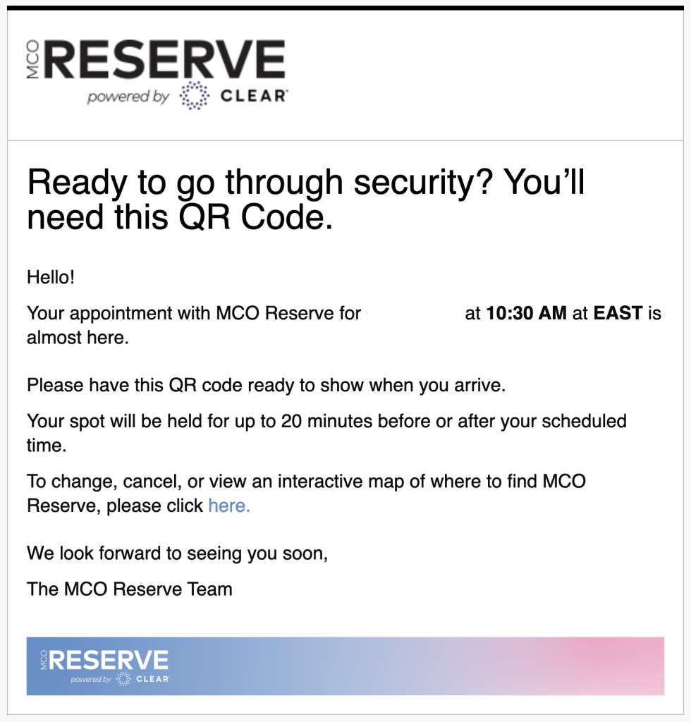 Reserve confirmation email