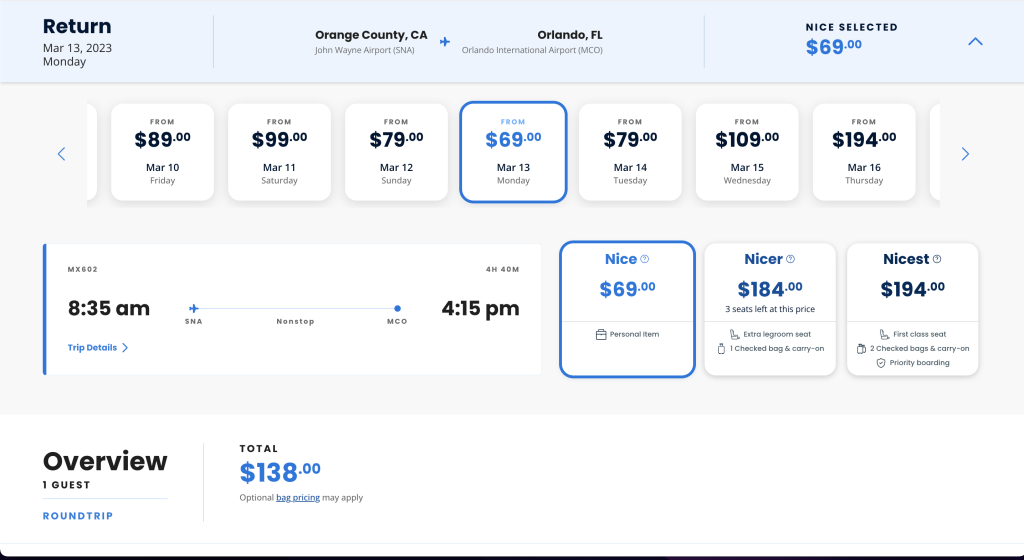 Precio de Breeze Airways y opciones de vuelo