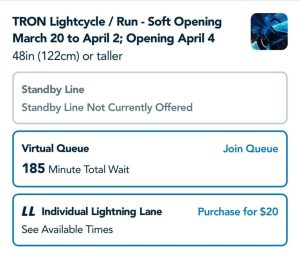 TRON Individual Lightning Lane Price