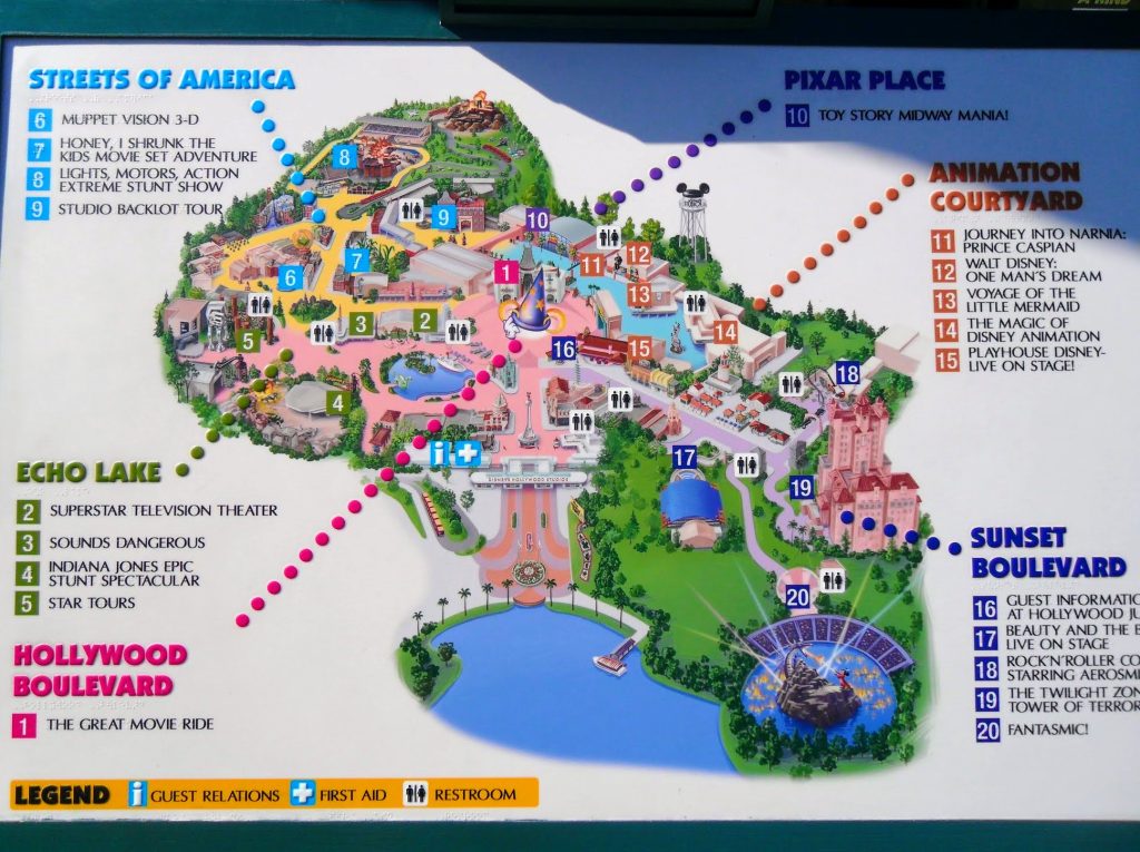 Mapa del parque de los estudios de Hollywood de 2010