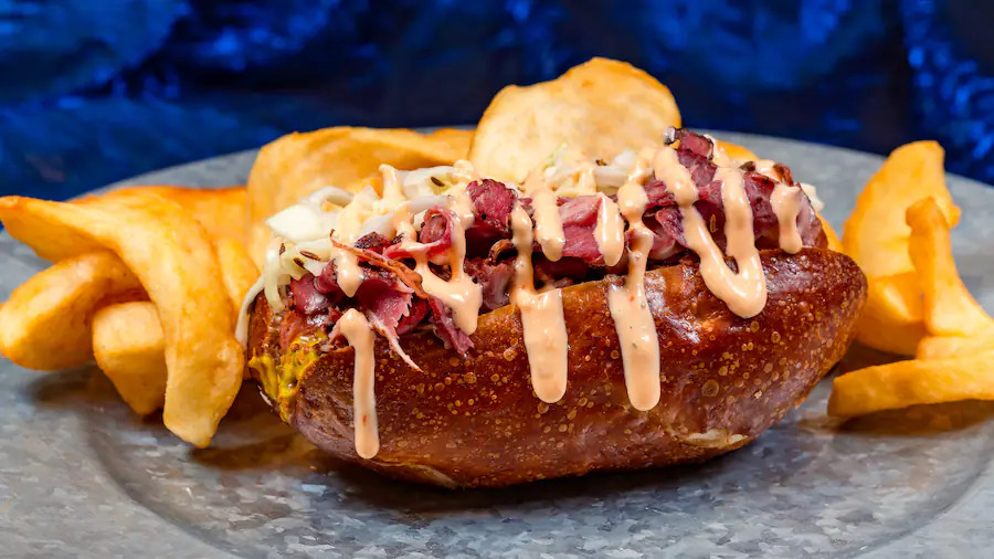 Pastrami pretzel dog