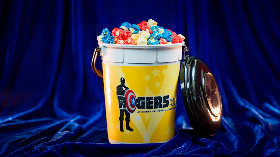 “Rogers- The Musical” popcorn bucket with red, white and blue kettle corn