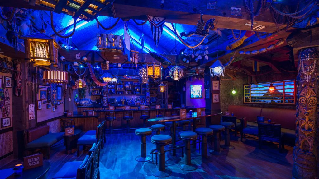 Night view of Trader Sam’s Grog Grotto