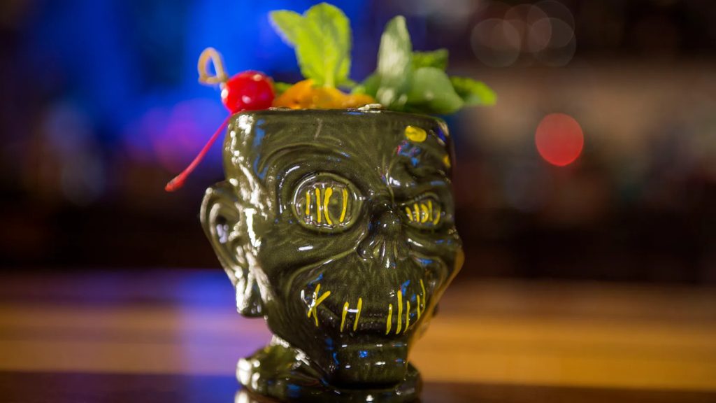 Shrunken Zombie Head cocktail from Trader Sam's Grog Grotto