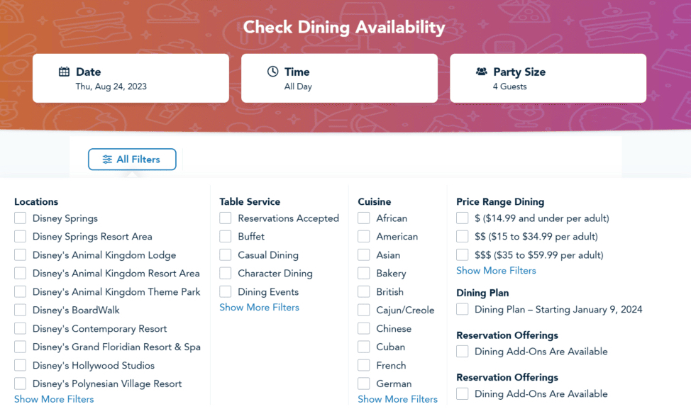 How To Use The New Dining Reservation System On The Disney World Website