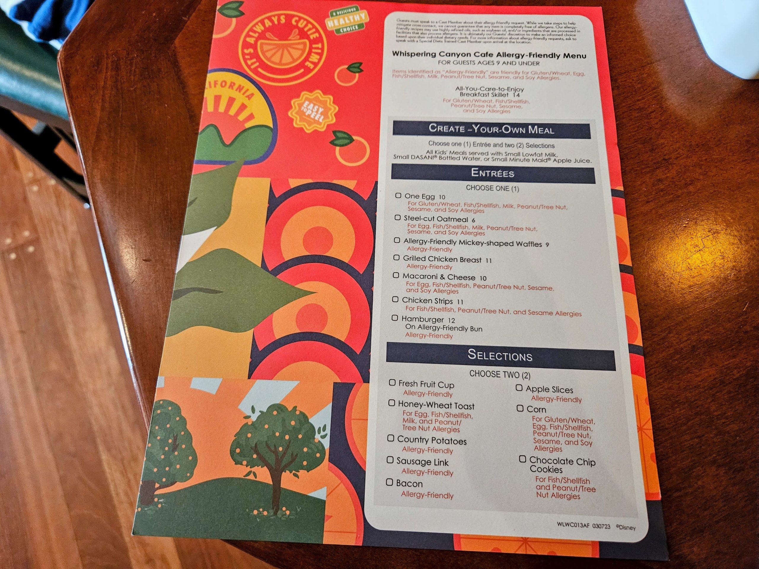 Allergy-Friendly Kid's Menu - Whispering Canyon Cafe
