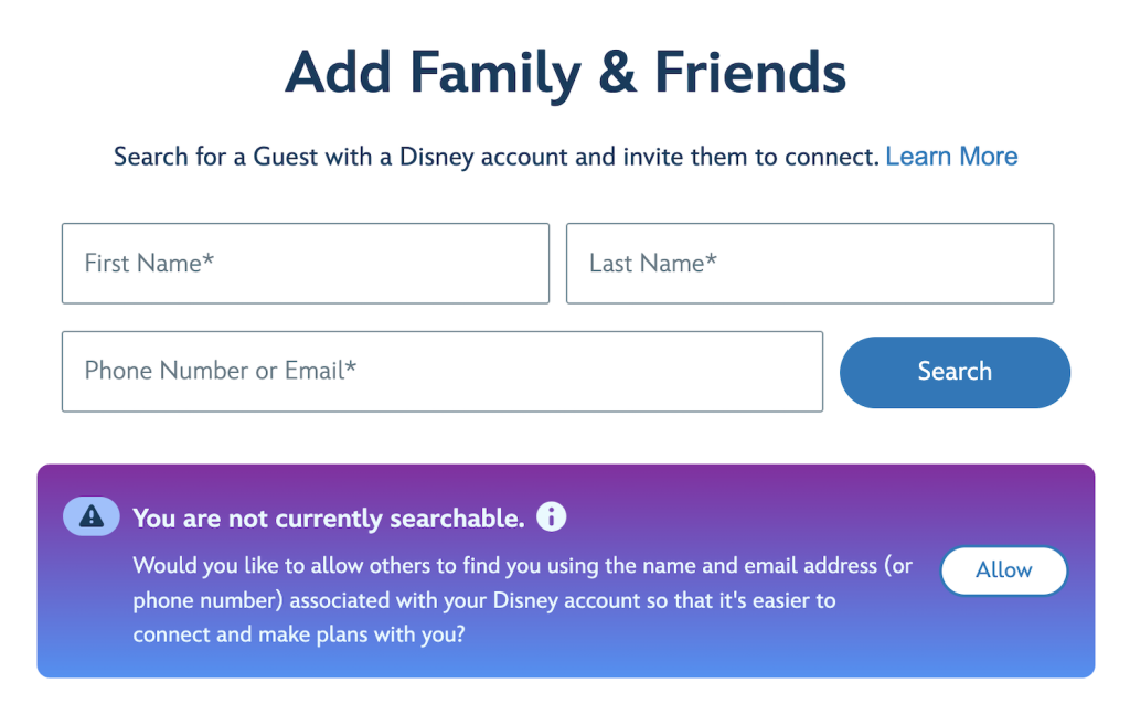 Add Family & Friends - Walt Disney World Website