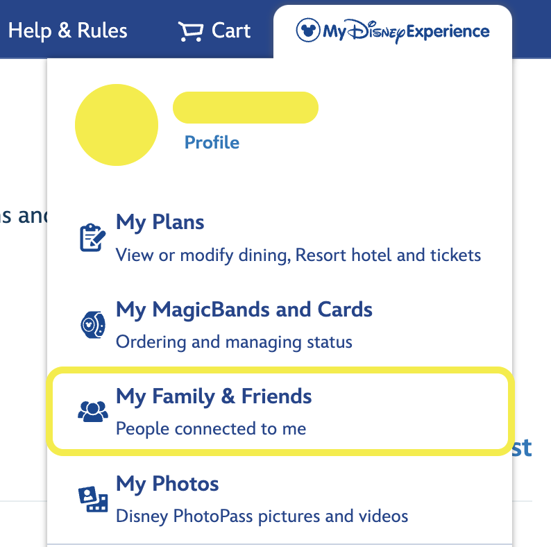 My Disney Experience tab on Walt Disney World Website