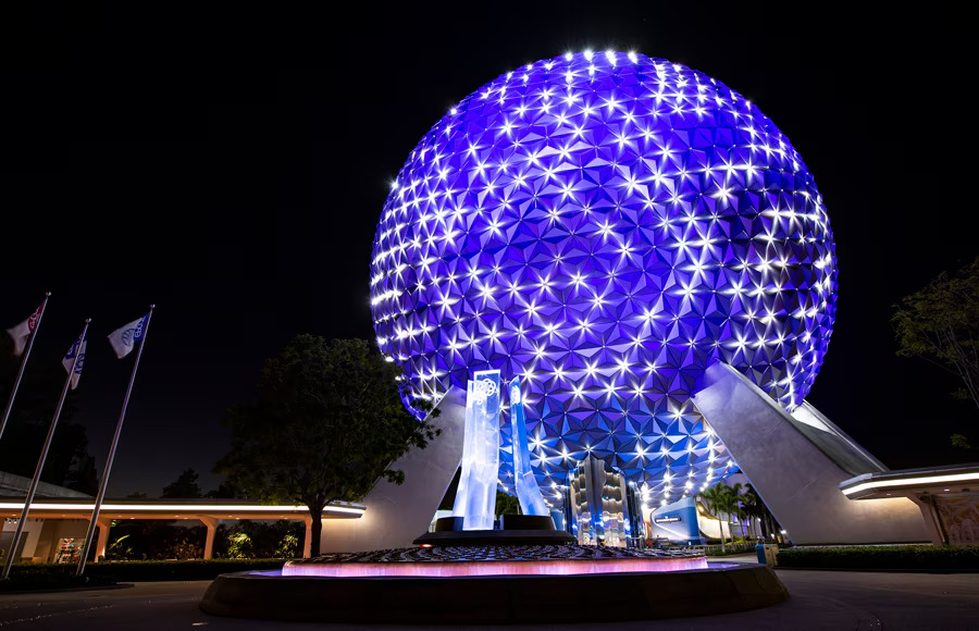 special music, colors and lights on Spaceship Earth