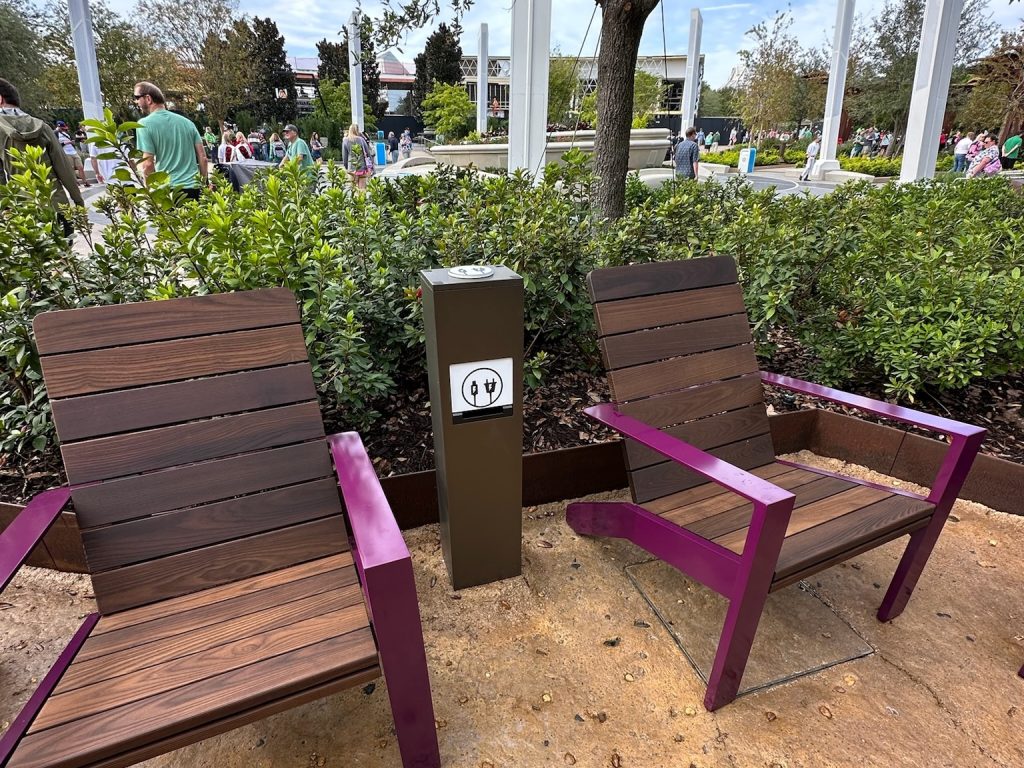 Seating with chargers in World Celebration