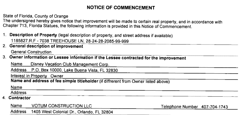 Notice of Commencement - Treehouse Villas