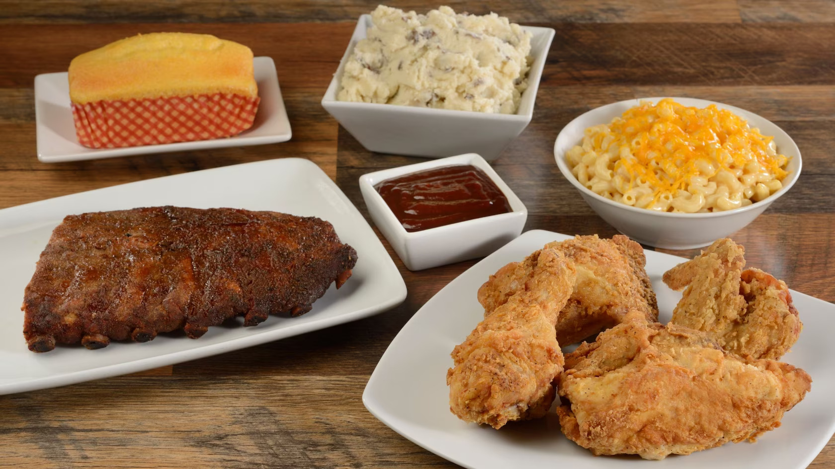 Fried Chicken, Macaroni and Cheese, Corn Bread, Mashed Potatoes - Trail's End Restaurant