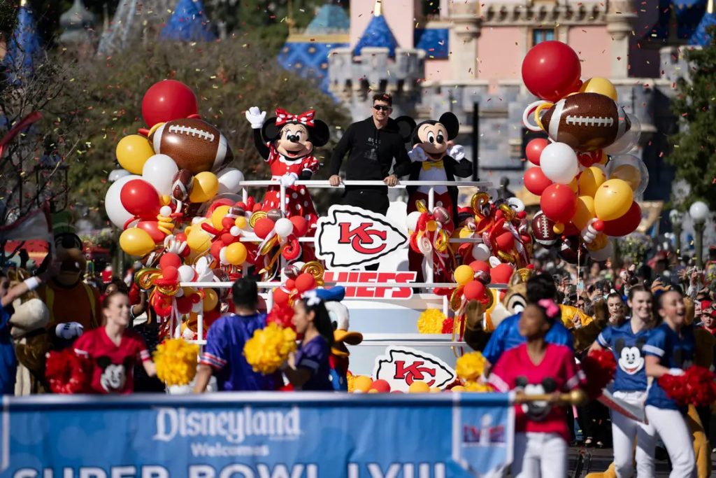 Patrick Mahomes of the Kansas City Chiefs celebrates Super Bowl LVIII victory