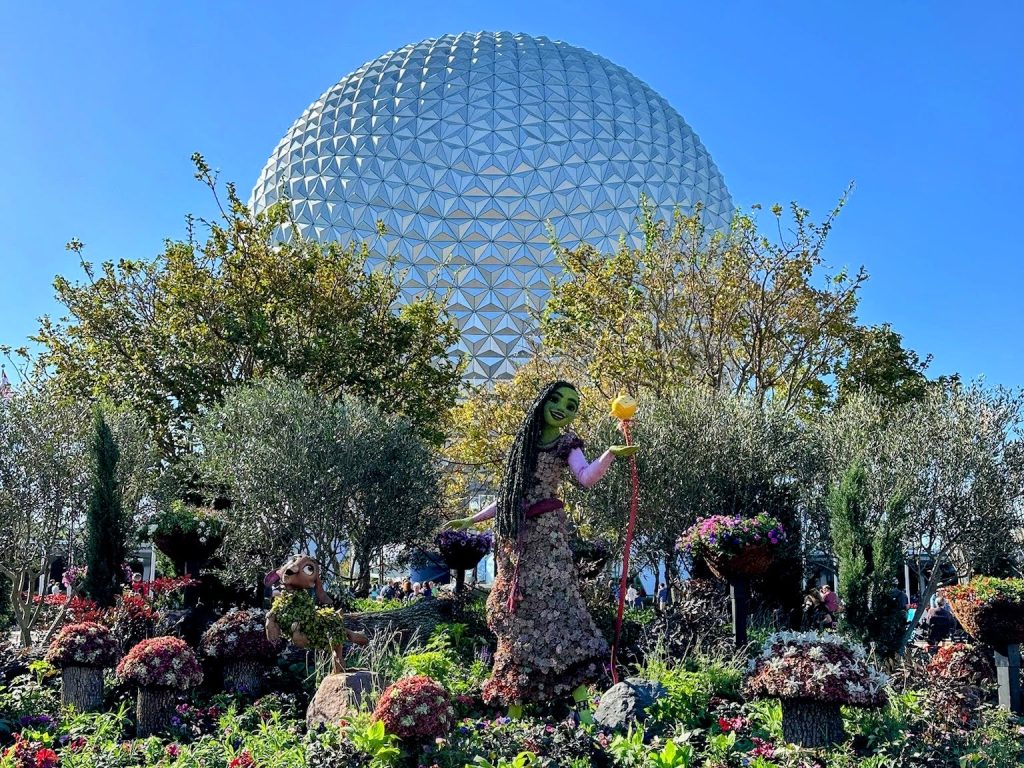 Wish Topiary in front of Spaceship Earth at EPCOT