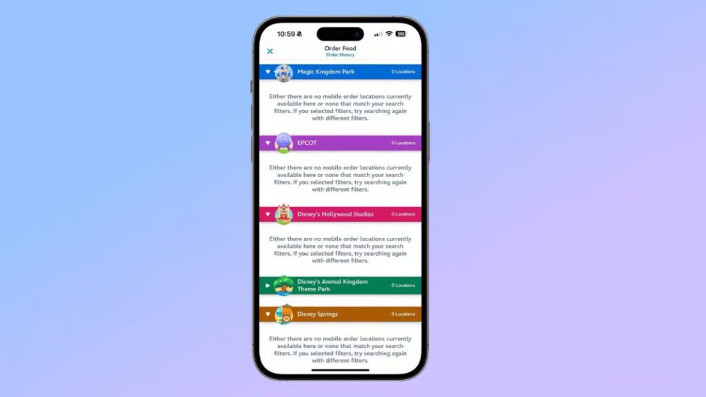 Mobile Order Disruptions in the My Disney Experience App