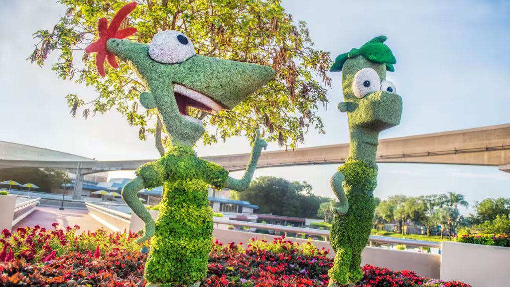 Phineas and Ferb topiaries