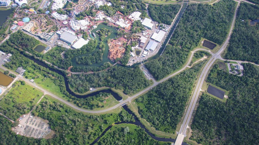 Aerial photo of undeveloped land behind Frontierland at Magic Kingdom - Broreconstruct