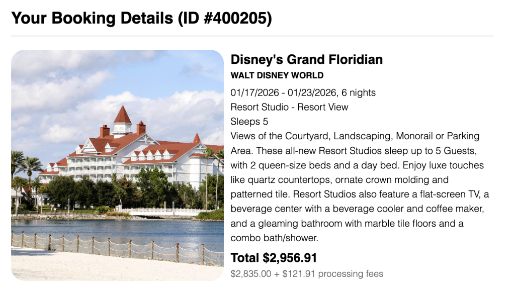 01:17:2026 - 01:23:2026, 6 nights Booking Details