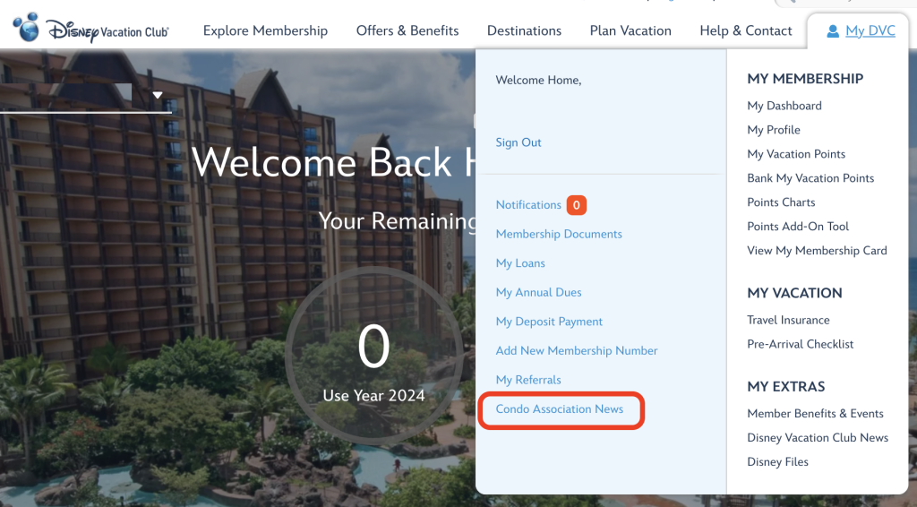 Condo Association News - DVC Website