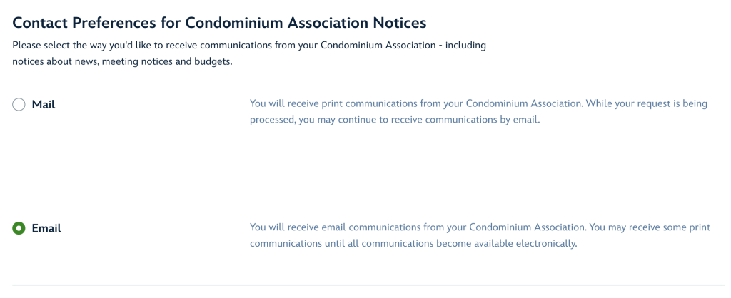 Contact Preferences for Condominium Association Notices