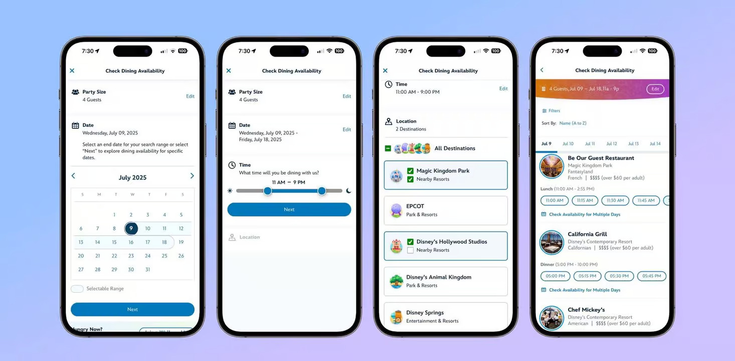 Dining Reservation Update My Disney Experience