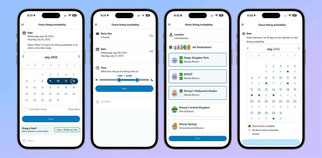 Dining Reservation on My Disney Experience App