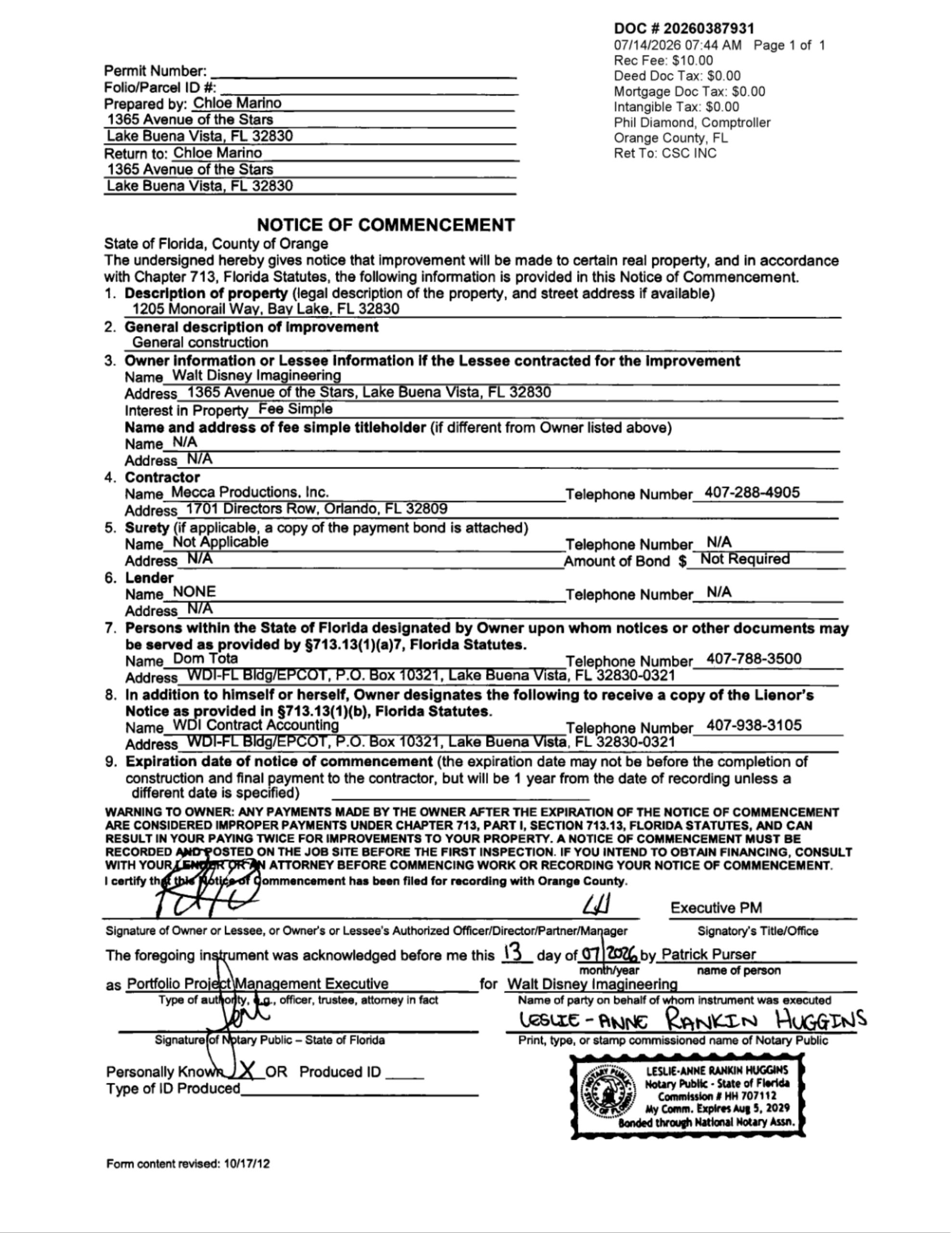 Notice of Commencement