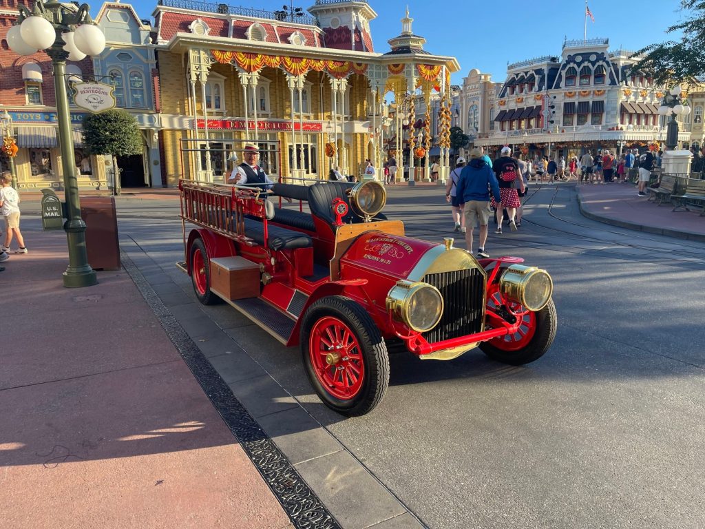 Main Street Fire Engine parked in Town Square at Magic Kingdom